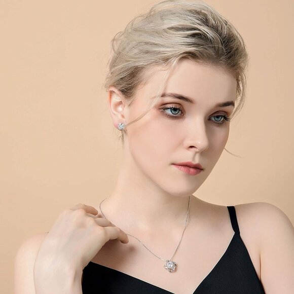 Bridal Jewelry Set Crystal Cubic Zirconia Love Knot Necklace Earrings Bridal Wed - Picture 3 of 8